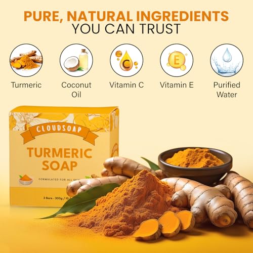 Turmeric Soap Bars ? Natural Glow-Enhancing Cleanser with Herbal Extracts ? Gentle, Moisturizing Bar for Dry & Sensitive Skin ? Face & Body Wash for All Skin Types ? 3 Pack (3.5 oz Each)