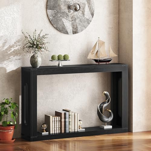 Farmhouse Console Table Black 47.2 Inch Wooden Sofa Entryway Table with Storage