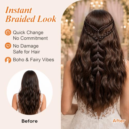 Clip-In Braid Hair Extension 24 Inches Boho Fishtail Style for Women - Dark Chocolate Brown