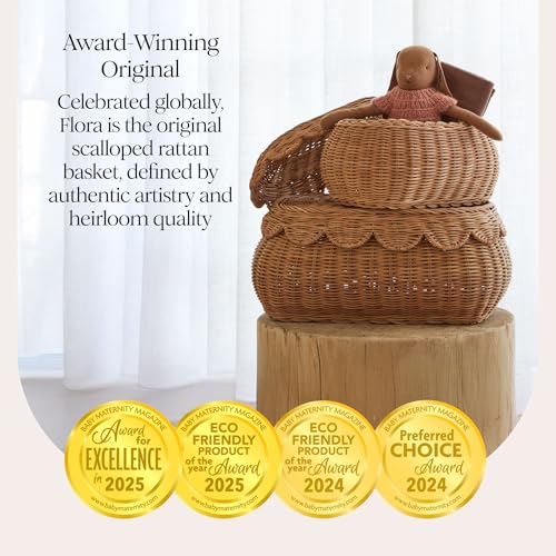 Mocca BEBE BASK The Original Scalloped Rattan Basket with Lid - Set of 2