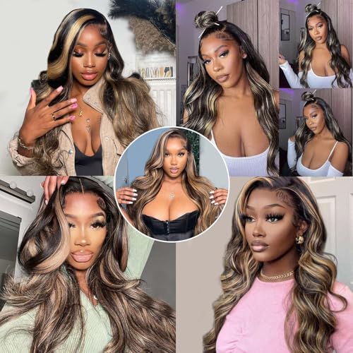 Balayage Wig Human Hair 28 Inch Blonde Ombre Lace Front Wig 13x6 HD Transparent Cap