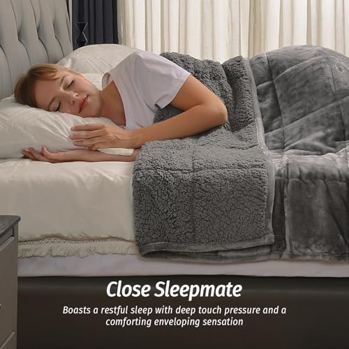 Wemore 20 lbs Grey Sherpa Fleece Weighted Blanket Queen 60x80 inches