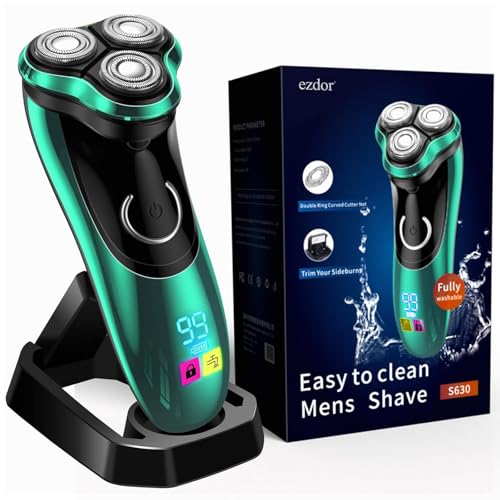 Electric Razor for Men, Rechargeable Shaver with Charging Stand, Cordless Wet & Dry Waterproof Razor with Pop-up Trimmer (Green)