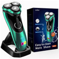 Electric Razor for Men, Rechargeable Shaver with Charging Stand, Cordless Wet & Dry Waterproof Razor with Pop-up Trimmer (Green)