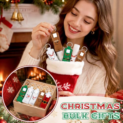 Snowman Christmas Lip Balm Set with Keychain Holder - 75pcs, Peppermint Flavor