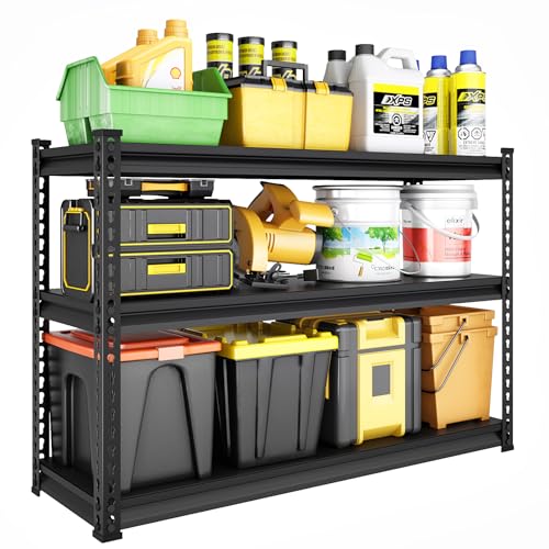 48-Inch Heavy Duty Garage Shelving Unit - Black, 1500LBS Load Capacity, Adjustable 3-Tier Metal Storage Rack