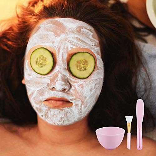 Sonku Facemask Mixing Bowl Set, Silicone DIY Face Mask Tool Kit with Facial Mask Bowl,Silicone Brush,Spatula,Measuring Spoons,Measuring Cup,Sponge,Makeup Headband-Pink
