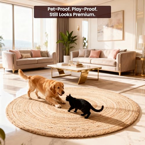 Natural Jute Area Rug 6ft Round Braided Farmhouse Home Decor