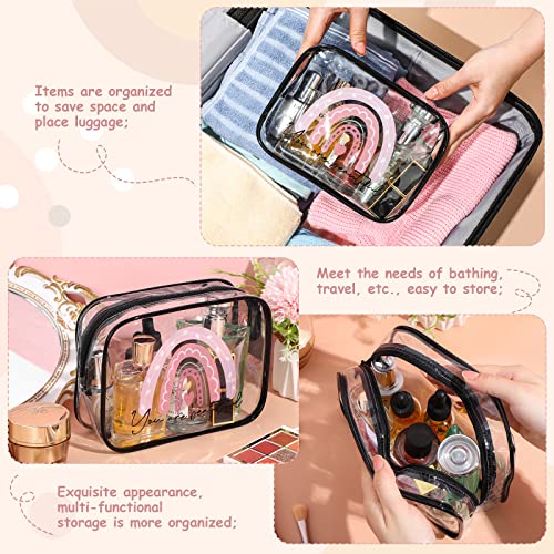 Hillban 12 Pcs Rainbow Clear Makeup Bag for Women Inspirational Quotes PVC Waterproof Cosmetic Bags Appreciation Travel Toiletry Pouch Gifts for Teacher Student Adults(Black)