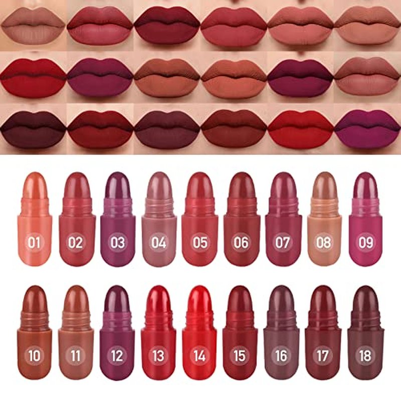 18 Colors Capsule Pills Lipstick Mini Lip-Stick Set, Long Lasting Mini Matte Lipstick Lip Stain Lip Tint - Labiales Mate 24 Horas Originales, Cute Dark Red Matte Lipsticks Set for Women