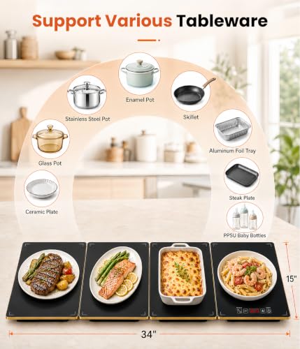 Electric Warming Tray 4-in-1 Modular Food Warmer 34x15 Inch Adjustable Temperature