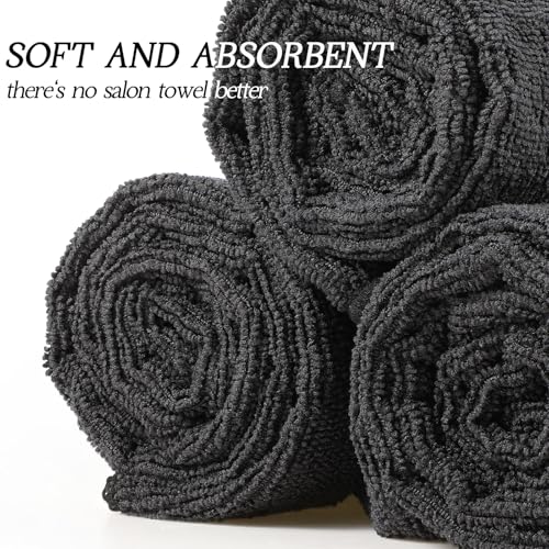 Black Microfiber Salon Towels Bulk 24 Pack 16 x 29 Inches Bleach-Resistant