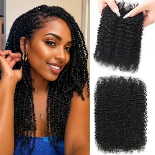 Ouyafei Afro Kinkys Bulk Human Hair 18 Inch 50g - 1B Natural Kinky Curly for Braids & Locs