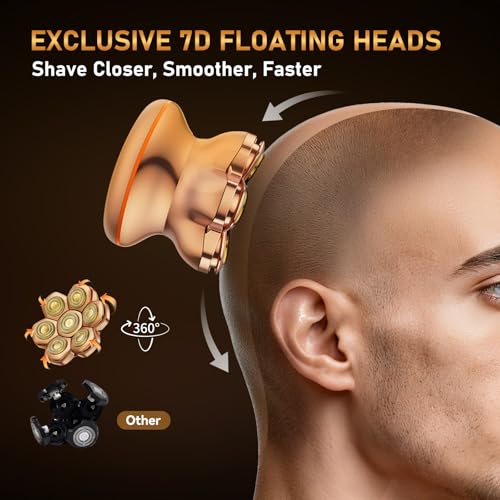 MAXGROOM¢ç PRO 7D Electric Head Shaver for Bald Men ? Electric Razor with 7D Flexible Skin-Friendly Blades, Long Battery Life, IPX6 Waterproof, LED Display, 2 Speed Settings, Premium Gifts for Men
