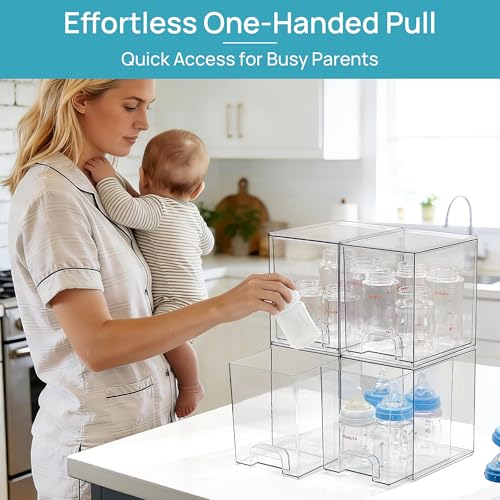 High-4pack Clear Stackable Plastic Storage Drawers for Home & Office Organization
