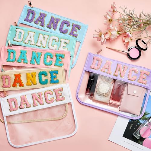 Aliceset Candy Color Dance Chenille Letter Cosmetic & Snack Bags - Waterproof PVC Portable Organizer, 6 Pack