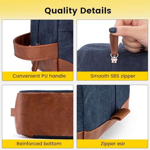 Large Canvas Travel Toiletry Bag for Men - Navy Blue, Organized & Water-Resistant