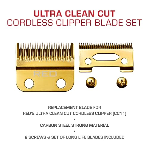 Red by Kiss Professional Blades for Cordless Clipper, Precision 2 Holes Stagger Tooth Replacement Blades with Gold Carbon Steel (Clipper Blade)