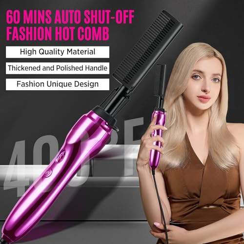 Rose Red Hot Comb Hair Straightener Set for Wigs & Natural Hair - Adjustable Heat Styling Kit