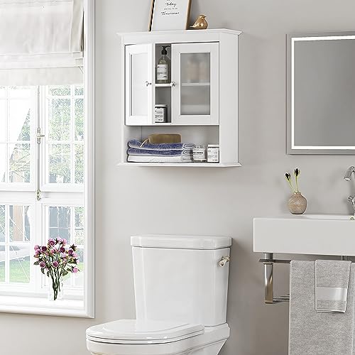 Spirich White Bathroom Wall Cabinet with Frosted Glass Doors, Space-Saving Medicine Storage
