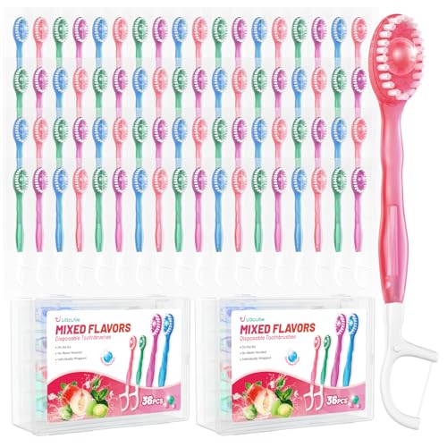 72 Pack 5-in-1 Disposable Travel Toothbrush Set - Mixed Flavors
