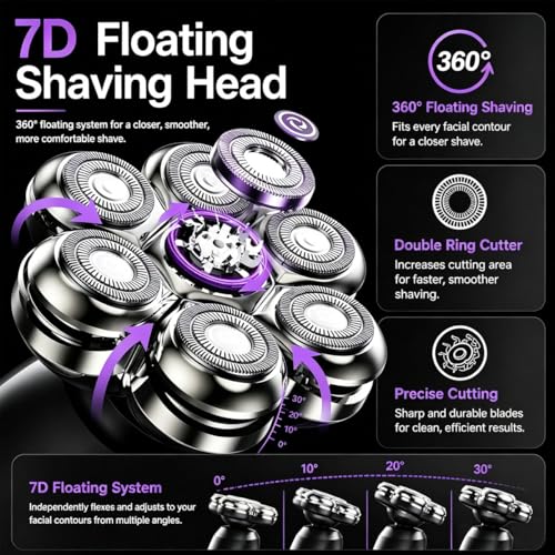 7-Blade Magnetic Replacement Shaver Heads for Bald Razor - Grey-3