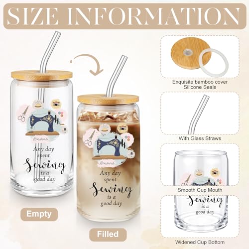 Kacctyen 6 Pcs Sewing Gifts for Quilters Sewing Enthusiast Notions Canvas Makeup Bag 16.9 oz Glass Tumbler 100 Sheets to Do List Notepad and 3 Ballpoints Pens Quilting Lover Gifts for Women