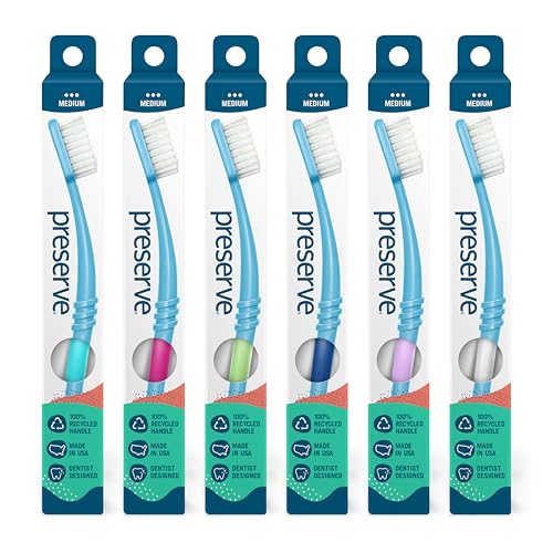 Preserve Eco Friendly Medium Adult Toothbrushes with Travel Case - Made in USA, Recycled Plastic