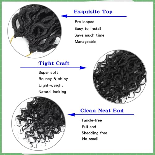 YOROSTAR 30 Inch Goddess Faux Locs Crochet Hair - 8 Packs Curly River Locs with Curly Ends, Pre-Looped Boho Style for Black Women, Variation 1B#