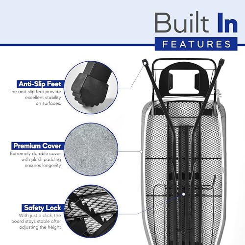 Extra-Wide Ironing Board 48x18 Inches with Built-in Clothes Rack & Heat-Resistant Cover