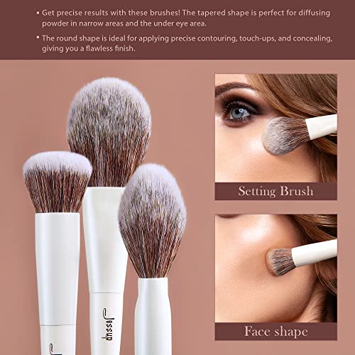 Jessup Makeup Brushes 4pcs Face Brush Set UC-4pcs Pearl White - Foundation, Concealer, Blush, Highlighter