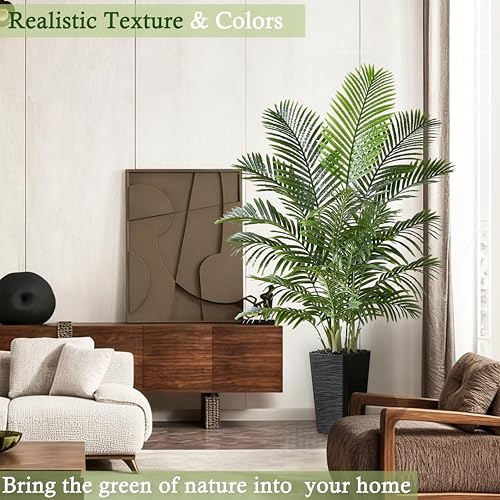 6FT Artificial Areca Palm Tree with Black Planter - Realistic Indoor Faux Plant