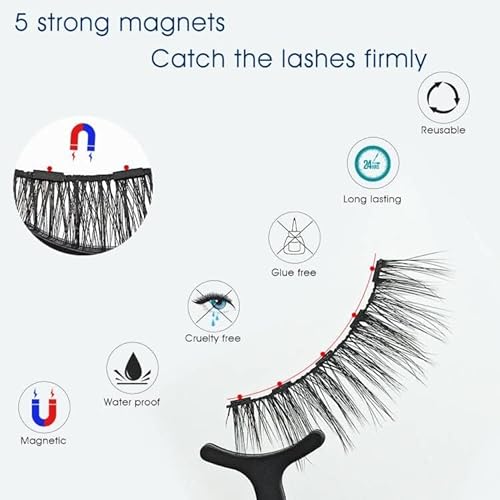 Alcastar Magnetic Eyelashes with Eyeliner Kit,Natural Magnetic Eyelash,Water, proof Reusable Long Lasting, Easy Apply (Mink Fluffy7-222)