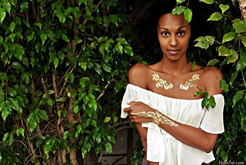 Metallic Temporary Tattoos 4 Sheet Pack - Gold, Silver, Black Henna-Inspired Waterproof Body Art