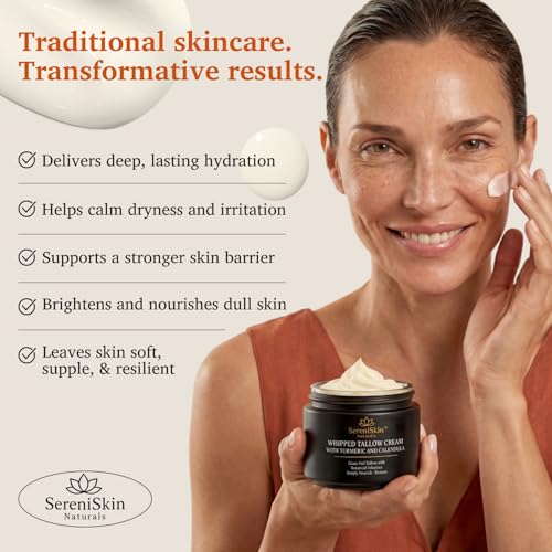 SereniSkin Organic Beef Tallow Face Cream - Whipped Moisturizer for Sensitive Skin, 4 oz
