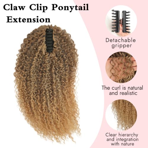 Isaic 20 Inch Ombre Honey Blonde Curly Ponytail Extension Clip-In Hairpiece