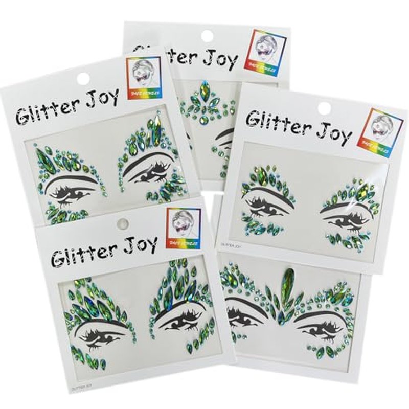 Halloween Face Gems Face Jewels Sticker Eyes Body Gem Sticker Temporary Face Tattoos,5-Pack,Green