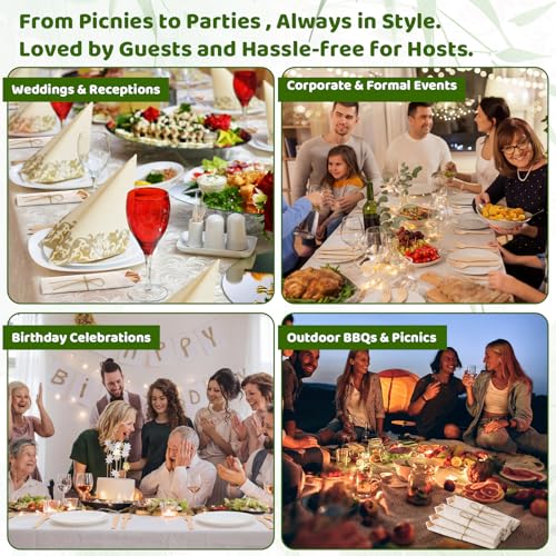 Nuenen White 150 Pack Bamboo Cutlery & Napkin Set - Eco-Friendly Disposable Utensils