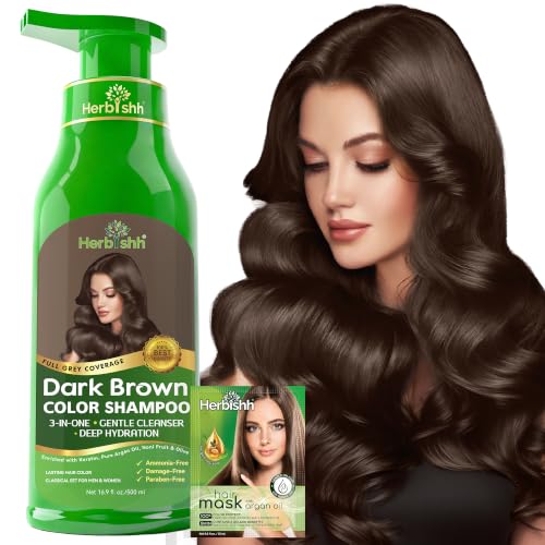 Herbishh Dark Brown Hair Dye Shampoo 500ml for Gray Coverage & Shine - Variation of THIS listing
