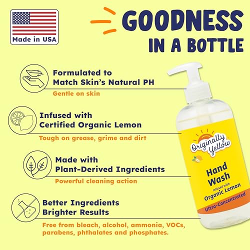 Lemon Hand Soap Infused with Organic Lemon Extract - 16 Fl Oz, 3-Pack