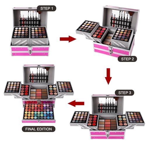 Cerise Makeup Gift Set for Women & Girls, All-in-One Full Makeup Kit with Eyeshadow, Lip Gloss, Concealer, Blush, Contour, Brushes