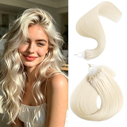 Micro Bead Hair Extensions 24 Inch Human Hair - Platinum Blonde, Variation of Micro #60