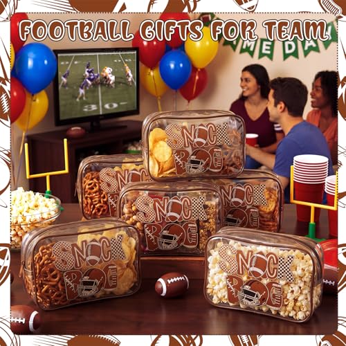 Football Snack Bags - 12 Pcs PVC Clear Party Pouches with Zippers - Stylish Football Variation