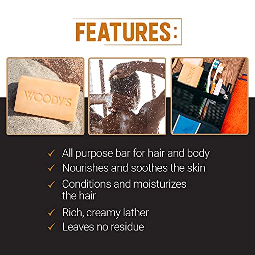 Woody's Hair & Body Shampoo Bar for Men ? 2-in-1 Solid Shampoo Bar & Body Wash, Deep Cleansing, Moisturizing, Refreshing Scent, 8 oz, 2 Pack