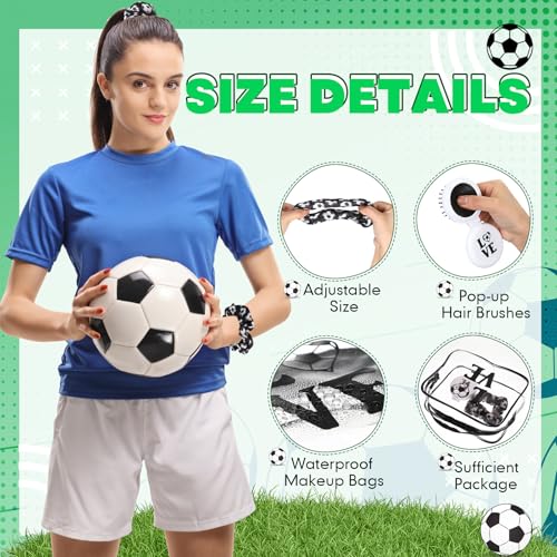 Soccer Gifts Set for Women - Makeup Bags, Hair Scrunchies & Folding Hair Brush - Black and White - Variation of Soccer
