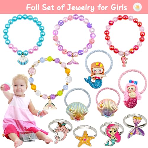 Kids Mermaid Bath Bombs Set with Surprise Jewelry - 6 Pcs Natural Fizzy Princess Fun