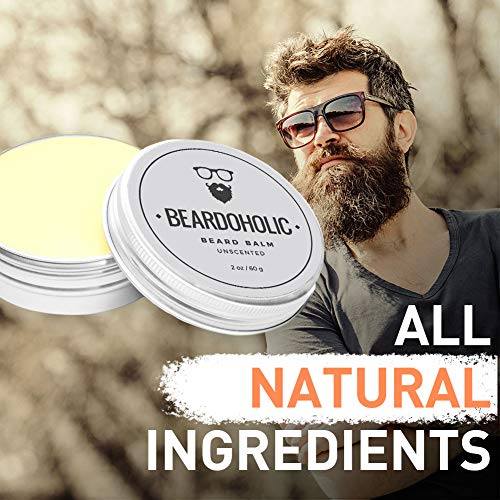 Beardoholic Beard Balm ? 100% Natural With Strong Hold That Lasts All Day - Shapes and Styles Beard With Ease ? Eliminate Itch and Dandruff ?Unscented, 2 oz (60 g Size of Container)
