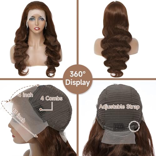 Chocolate Brown Lace Front Wig 28 Inch Body Wave Human Hair HD 13x4