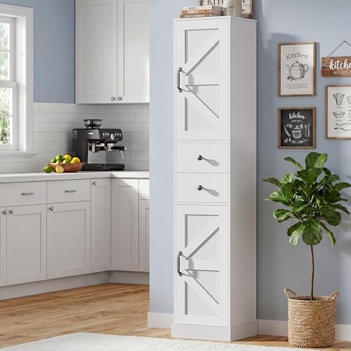 Tall Narrow Bathroom Storage Cabinet with 2 Doors & Drawers - White 11.8" W
