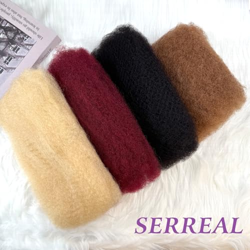 Serreal Afro Kinkys Bulk 12in 50g Human Hair for Braiding, Light Brown 12"